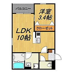 LECOCON四日市VIII 2階1LDKの間取り