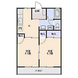 JR両毛線 新前橋駅 徒歩38分の賃貸アパート 1階2Kの間取り