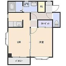 JR上越線 群馬総社駅 徒歩25分の賃貸マンション 3階1LDKの間取り