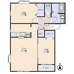 JR両毛線 新前橋駅 徒歩30分の賃貸アパート 1階2LDKの間取り