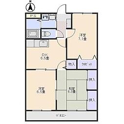 JR上越線 群馬総社駅 徒歩34分の賃貸マンション 2階3DKの間取り