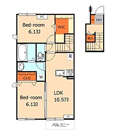 Ｂｌｏｏｍ　Ｏｎｅ，Ｔｗｏ 1階2LDKの間取り