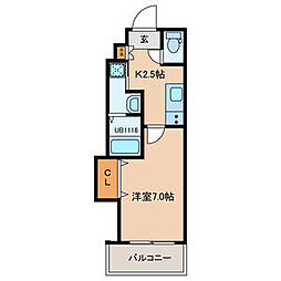 A-MENT385 308 3階1Kの間取り