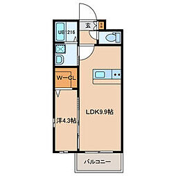 A-MENT385 301 3階1LDKの間取り