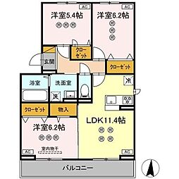 サリサ.j 301 3階3LDKの間取り