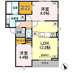 D-ROOM上石田 102 1階2LDKの間取り