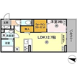 ソラーナI 2階1LDKの間取り
