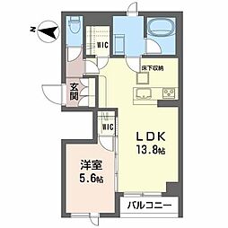 アルフラット二本杉 1階1LDKの間取り