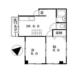 リバープール桟一II 3階2DKの間取り