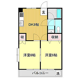 ゴールデンハイツ 3階2DKの間取り