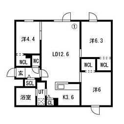 Hills Sapporo VI 3LDKの間取図画像