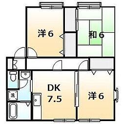 サンビレッジかねひらA棟 3DKの間取図画像