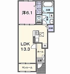 フェリシダ 1階1LDKの間取り