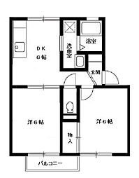 メゾン森ＰａｒｔVII・VIII 2階2DKの間取り