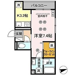 パーシモン駅南II 1階1Kの間取り