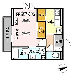 パーシモン駅南II 2階1Kの間取り
