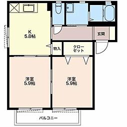 アクアガーデン　Ａ 2階2Kの間取り