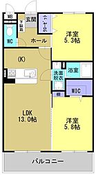 ソルーナ松橋 3階2LDKの間取り