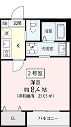 SR北習志野 3階1Kの間取り