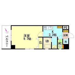 エルク中央 2階1Kの間取り