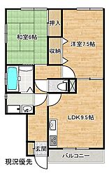 ボナール上乃木 1階2LDKの間取り
