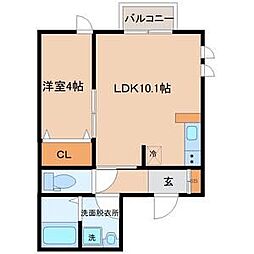 八木山弥生町新築アパート 1階1LDKの間取り