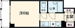 ウエストハウスＩＮ　Ｌａｎｉ 6階ワンルームの間取り