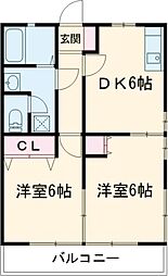 サンハイム宮ノ後 2階2DKの間取り