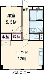 マンション稲穂 2階1LDKの間取り