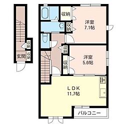 JR八高線 児玉駅 徒歩14分の賃貸アパート 2階2LDKの間取り