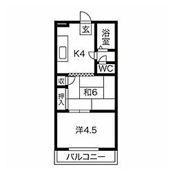 アネックスヤブタ 5階2Kの間取り