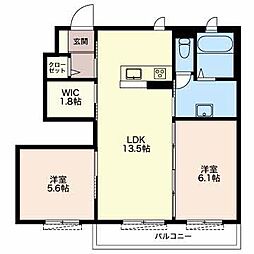 アザレア A 2階2LDKの間取り