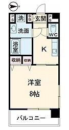 アーバンタワー長野 2階1Kの間取り