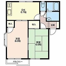 サンフレグランス和　Ｓ 2階2DKの間取り