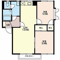 コート岡田屋　Ａ 2階2LDKの間取り