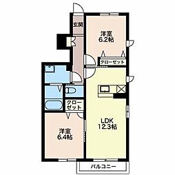 Ｋ’ｓガーデン 1階2LDKの間取り