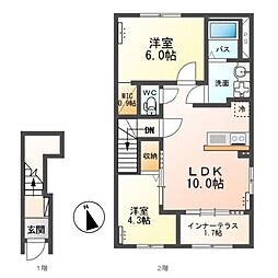 （仮）東牛谷新築アパート 2階2LDKの間取り