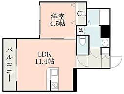 熊本市電A系統 田崎橋駅 徒歩8分の賃貸マンション 3階1LDKの間取り