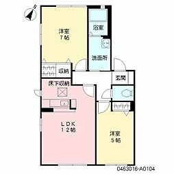 サンクレール 1階2LDKの間取り