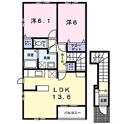 メゾン・ジェルメIII 2階2LDKの間取り