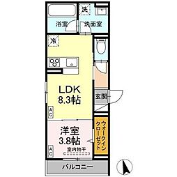 D-residence引野 2階1LDKの間取り