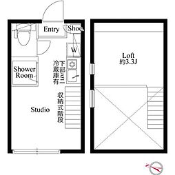 ハーモニーテラス中丸子 2階ワンルームの間取り