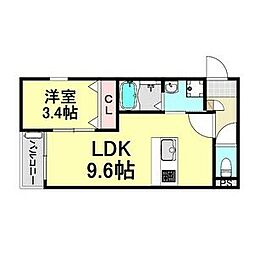 LECOCON四日市V 2階1LDKの間取り