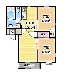 JR上越線 八木原駅 徒歩17分の賃貸アパート 2階2LDKの間取り