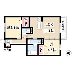 サンハイム八社 1階2LDKの間取り