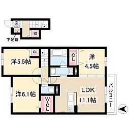 サンハイム八社 2階3LDKの間取り