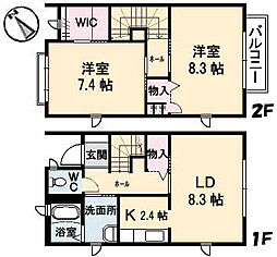パルモ長束　Ｃ棟 1階2LDKの間取り
