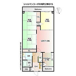 シャルマンコーポ木場町2棟815 8階3LDKの間取り