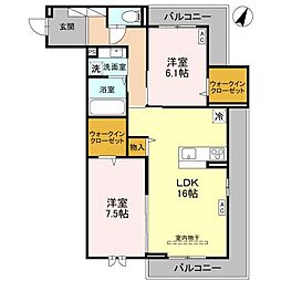 センカIII 301 3階2LDKの間取り