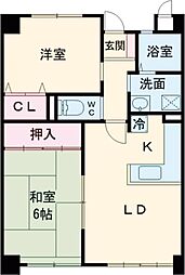 ユートピアタウンII 6階2LDKの間取り